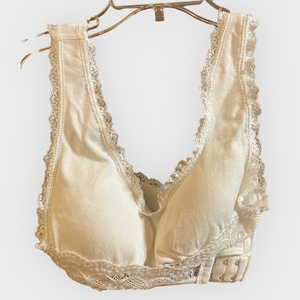 Iviestin white wireless bralette. Size Large. Front criss‎ cross lace.